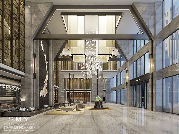 樂山酒店設計大堂背景墻設計-水木源創設計（SMY）