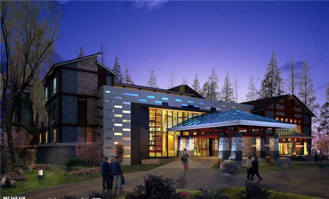 貴州特色鄉(xiāng)村酒店設計|鄉(xiāng)村酒店入口庭院設計效果圖片