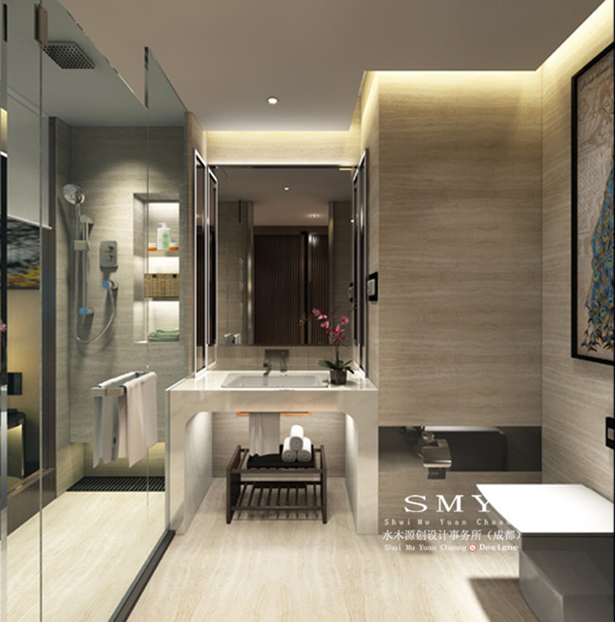 商務酒店衛(wèi)生間，淋浴間設計